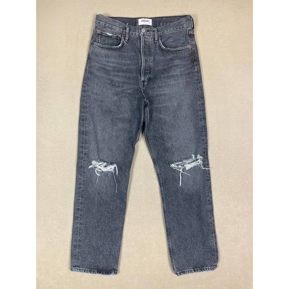 Agolde Jeans Adult 26 Gray Distressed 90s Straight Leg Button Fly Womens